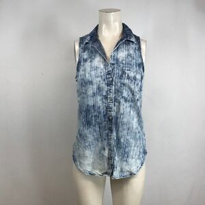 Cloth & Stone Womens XS Blue White Chevron Acid Wash Tencel Sleeveless Shirt